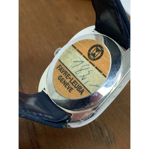 Favre Leuba Unisex Watch Vintage Swiss Mechanical Silver Dial Blue Leather Band - Picture 6 of 13